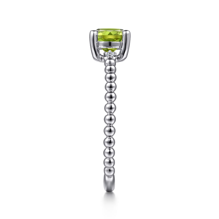 14K White Gold Round Peridot and Diamond Bujukan Ring