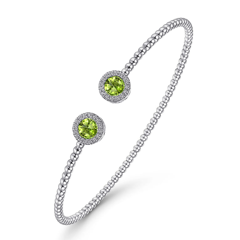 14K White Gold Round Peridot and Diamond Halo Bujukan Bangle - 0.16 ct - Shot 2