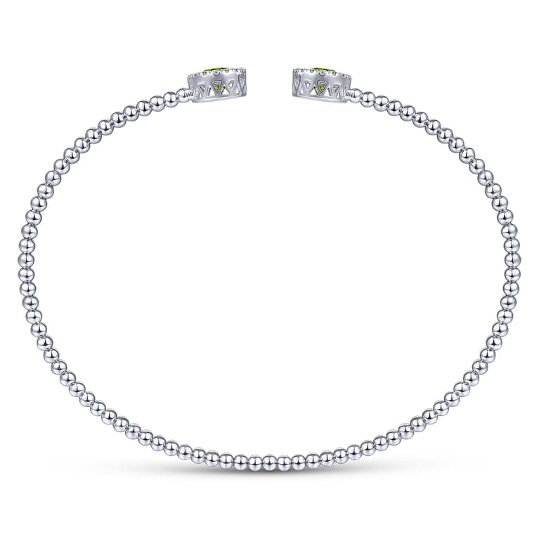 14K White Gold Round Peridot and Diamond Halo Bujukan Bangle - 0.16 ct - Shot 3