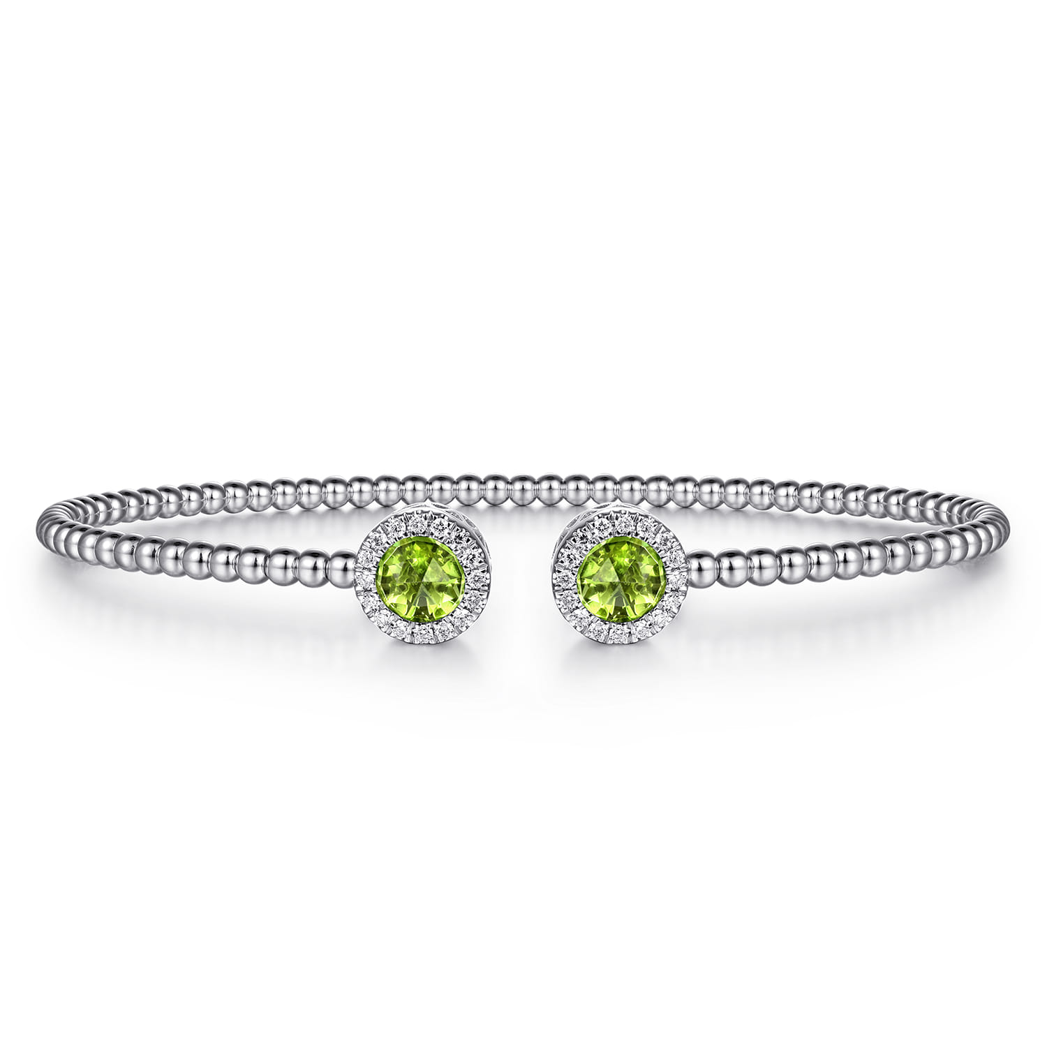 14K White Gold Round Peridot and Diamond Halo Bujukan Bangle - 0.16 ct - Shot 1