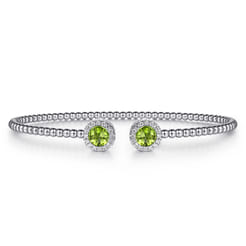 14K White Gold Round Peridot and Diamond Halo Bujukan Bangle