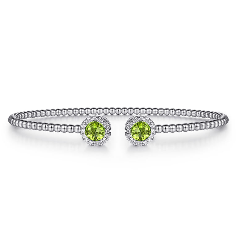 14K White Gold Round Peridot and Diamond Halo Bujukan Bangle - 0.16 ct - Shot 1