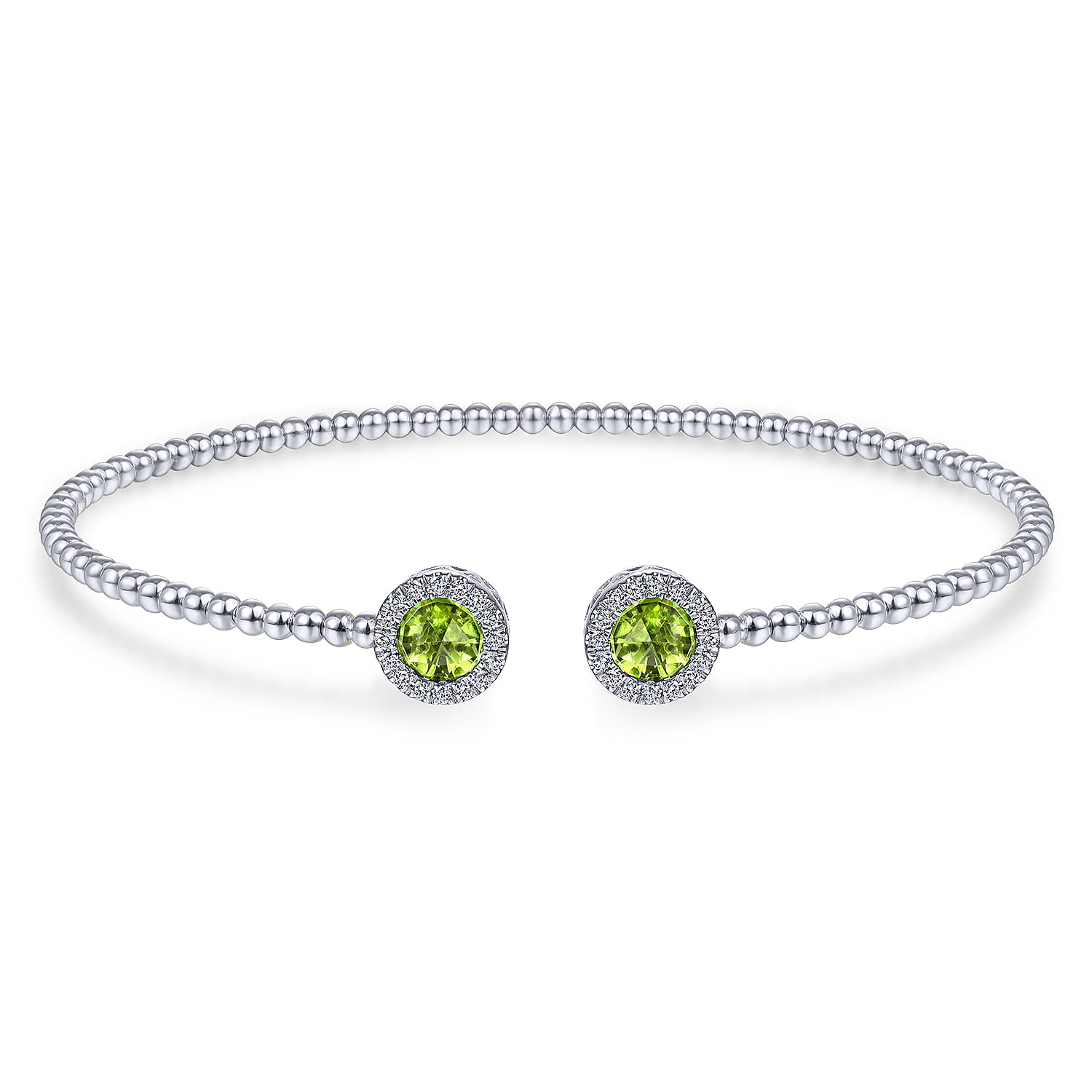 14K White Gold Round Peridot and Diamond Halo Bujukan Bangle - 0.16 ct - Shot 1
