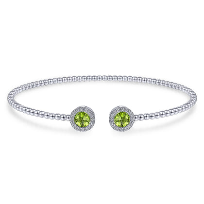 14K White Gold Round Peridot and Diamond Halo Bujukan Bangle