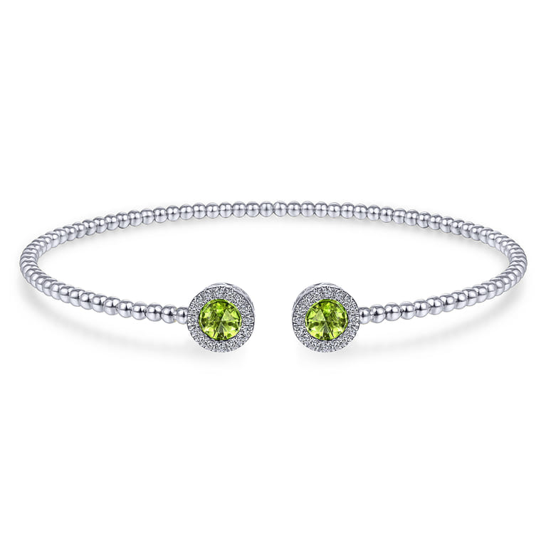 14K White Gold Round Peridot and Diamond Halo Bujukan Bangle - 0.16 ct - Shot 1