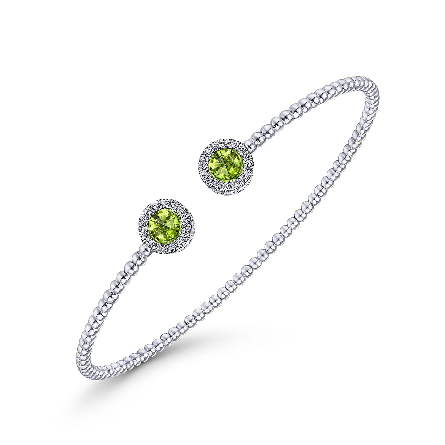 14K White Gold Round Peridot and Diamond Halo Bujukan Bangle - 0.16 ct - Shot 2