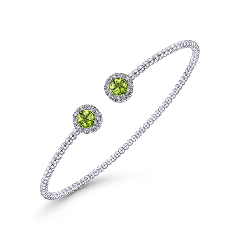 14K White Gold Round Peridot and Diamond Halo Bujukan Bangle - 0.16 ct - Shot 2