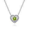 14K White Gold Round Peridot and Diamond Heart Pendant Necklace - 0.09 ct