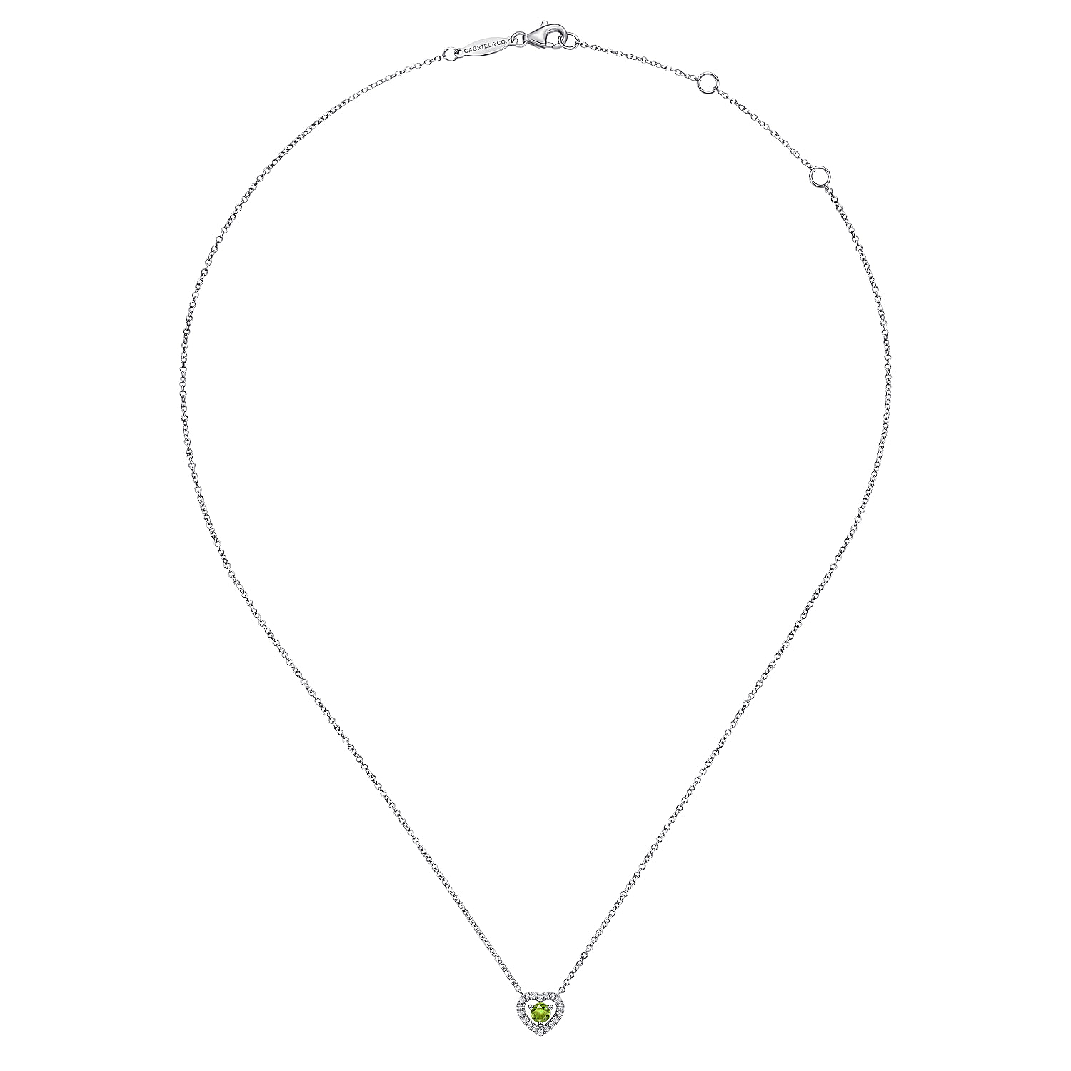 14K White Gold Round Peridot and Diamond Heart Pendant Necklace - 0.09 ct - Shot 2