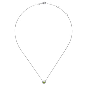 14K White Gold Round Peridot and Diamond Heart Pendant Necklace