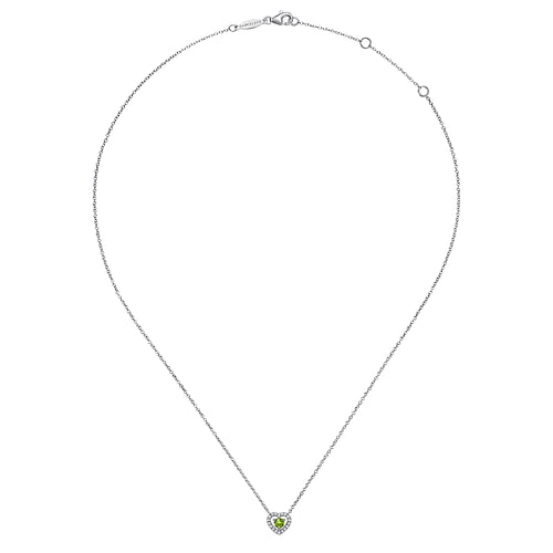 14K White Gold Round Peridot and Diamond Heart Pendant Necklace - 0.09 ct - Shot 2