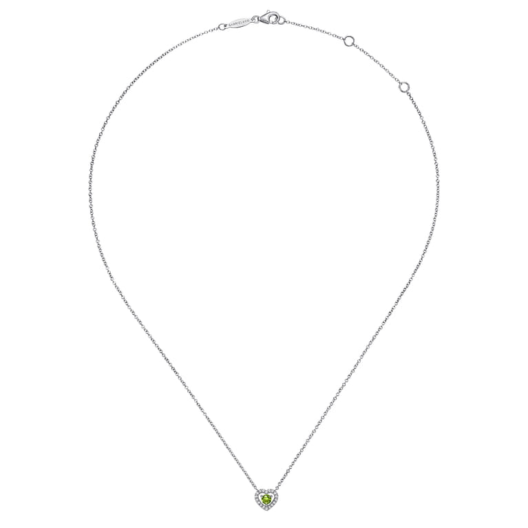 14K White Gold Round Peridot and Diamond Heart Pendant Necklace - 0.09 ct - Shot 2