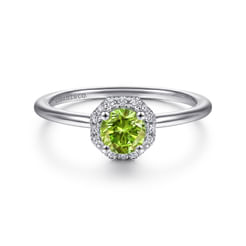 14K White Gold Round Peridot and Hexagon Diamond Halo Ring