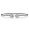 14K White Gold Round Pink Created Cubic Zirconia and Diamond Halo Bujukan Bangle - 0.16 ct