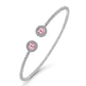 14K White Gold Round Pink Created Cubic Zirconia and Diamond Halo Bujukan Bangle - 0.16 ct