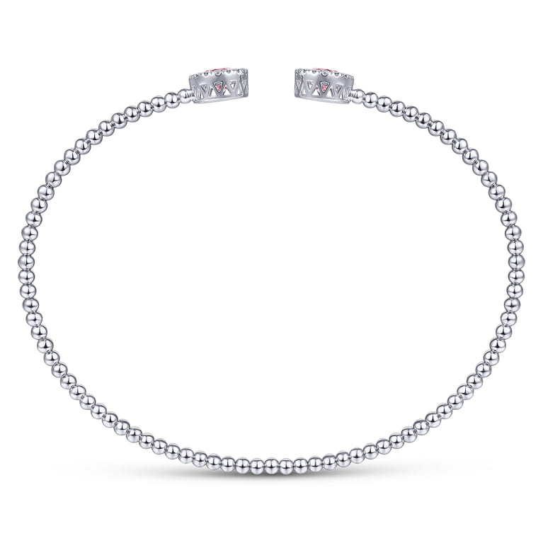 14K White Gold Round Pink Cubic Zirconia and Diamond Halo Bujukan Bangle - 0.16 ct - Shot 3