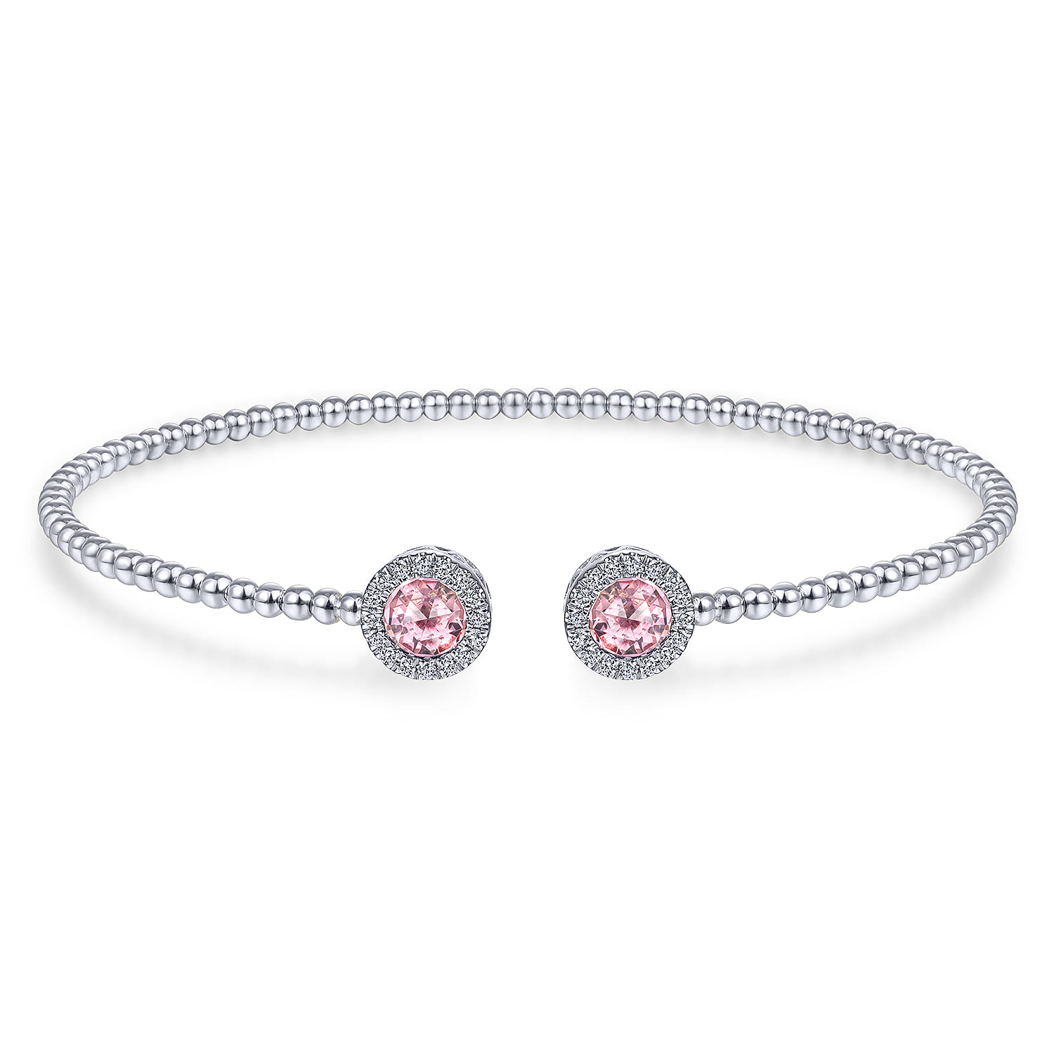14K White Gold Round Pink Cubic Zirconia and Diamond Halo Bujukan Bangle - 0.16 ct - Shot 1