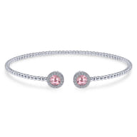 14K White Gold Round Pink Cubic Zirconia and Diamond Halo Bujukan Bangle