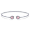 14K White Gold Round Pink Cubic Zirconia and Diamond Halo Bujukan Bangle - 0.16 ct