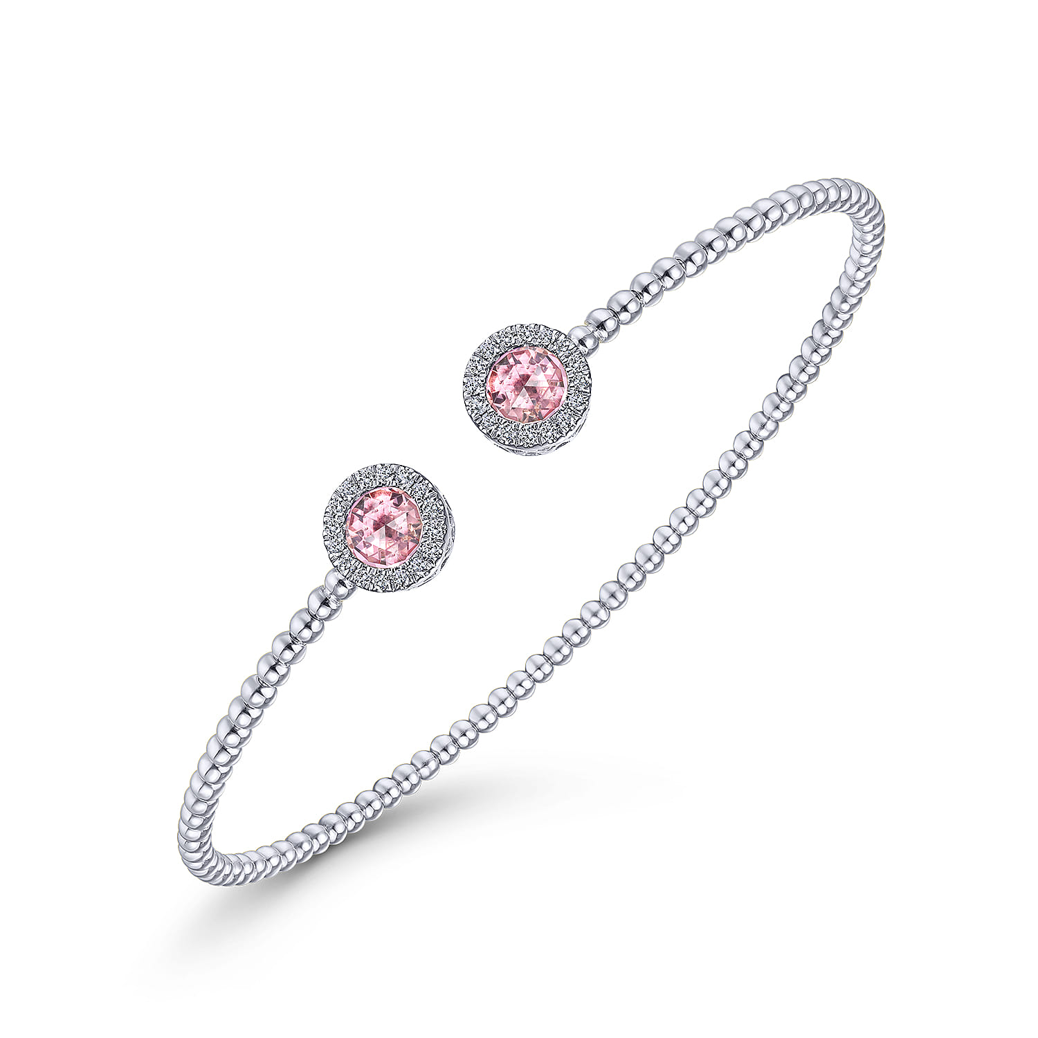 14K White Gold Round Pink Cubic Zirconia and Diamond Halo Bujukan Bangle - 0.16 ct - Shot 2