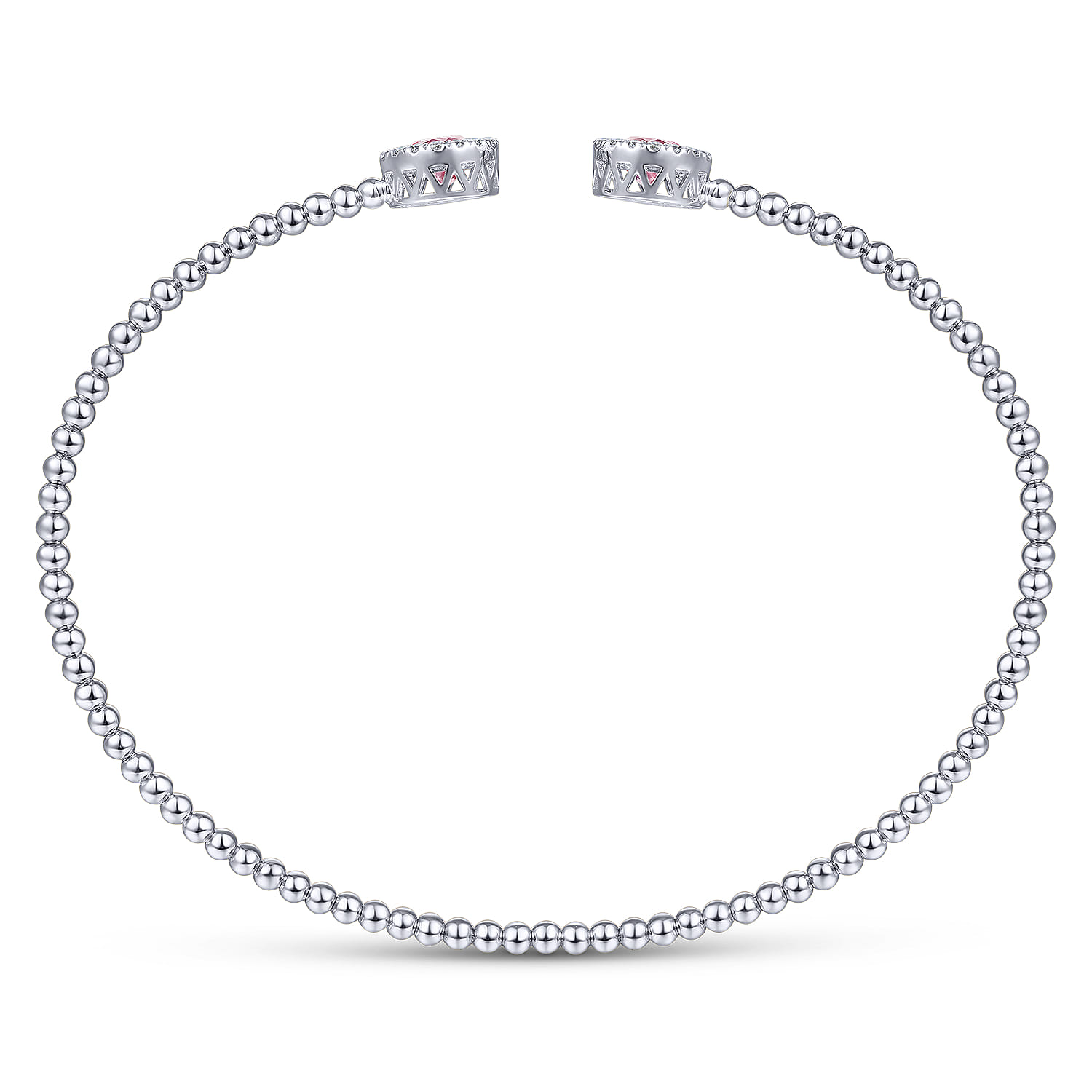 14K White Gold Round Pink Cubic Zirconia and Diamond Halo Bujukan Bangle - 0.16 ct - Shot 3