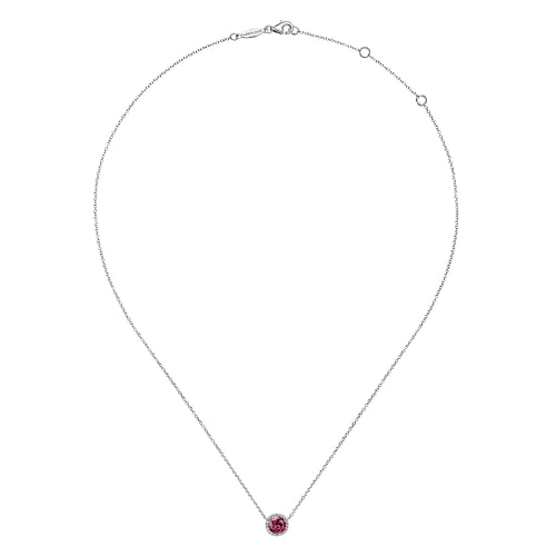 14K White Gold Round Pink Tourmaline and Diamond Halo Pendant Necklace - 0.07 ct - Shot 2