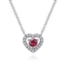 14K White Gold Round Pink Tourmaline and Diamond Heart Pendant Necklace - 0.09 ct