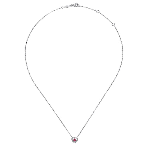 14K White Gold Round Pink Tourmaline and Diamond Heart Pendant Necklace - 0.09 ct - Shot 2