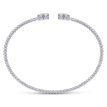 14K White Gold Round Pink Zircon and Diamond Halo Bujukan Bangle
