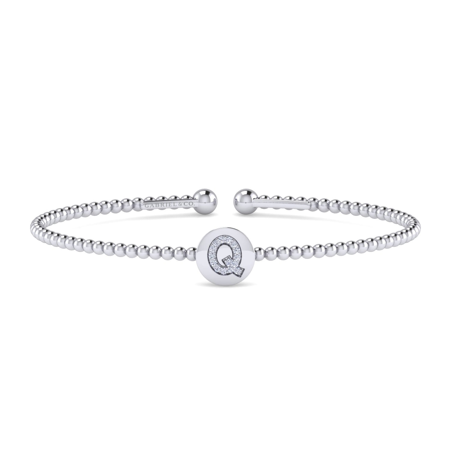 14K White Gold Round Q Initial Diamond Bujukan Cuff Bracelet - 0.06 ct - Shot 1