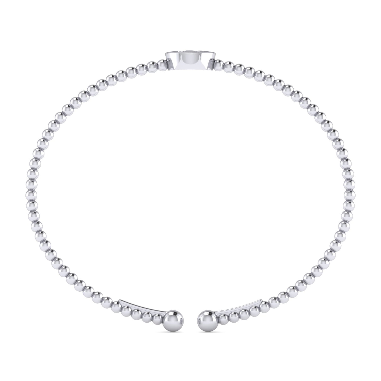 14K White Gold Round R Initial Diamond Bujukan Cuff Bracelet - 0.05 ct - Shot 3