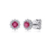 14K White Gold Round Ruby and Diamond Halo Stud Earrings - 0.24 ct