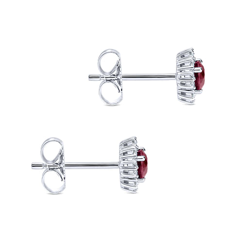 14K White Gold Round Ruby and Diamond Halo Stud Earrings - 0.24 ct - Shot 3