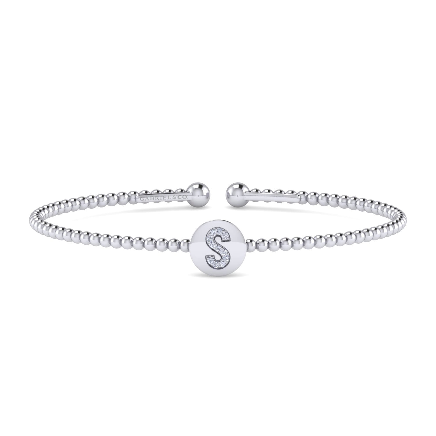 14K White Gold Round S Initial Diamond Bujukan Cuff Bracelet - 0.04 ct - Shot 1