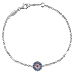 14K White Gold Round Sapphire Diamond and Ruby Evil Eye Bracelet