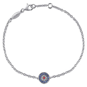 14K White Gold Round Sapphire Diamond and Ruby Evil Eye Bracelet