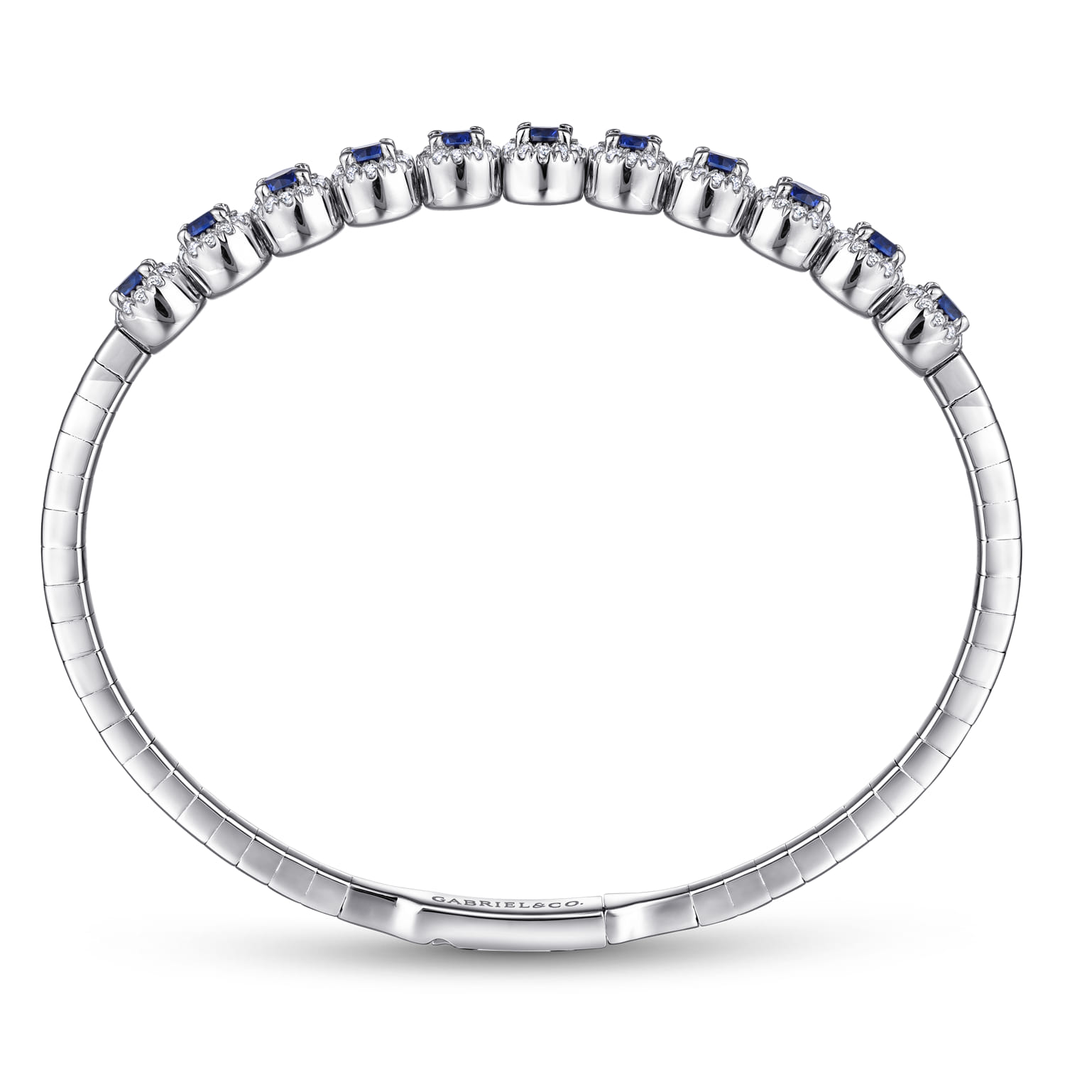 14K White Gold Round Sapphire and Diamond Halo Bangle Bracelet - 0.5 ct - Shot 3