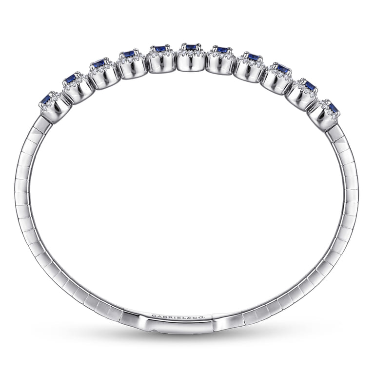 14K White Gold Round Sapphire and Diamond Halo Bangle Bracelet - 0.5 ct - Shot 3