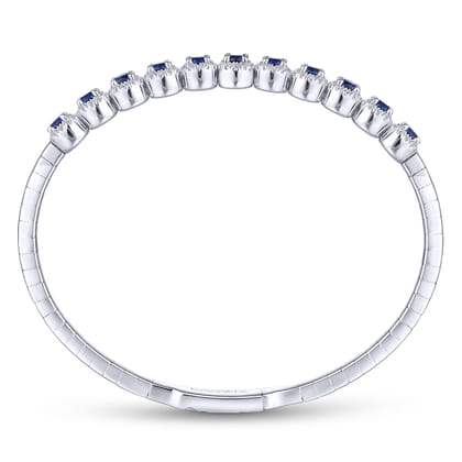 14K White Gold Round Sapphire and Diamond Halo Bangle