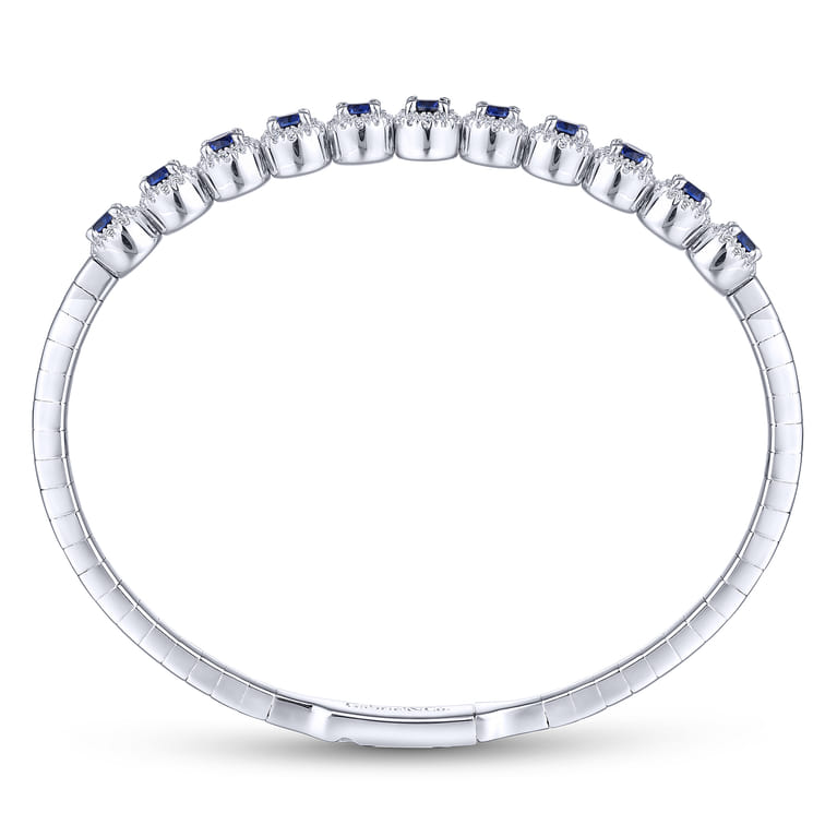 14K White Gold Round Sapphire and Diamond Halo Bangle - 0.44 ct - Shot 3