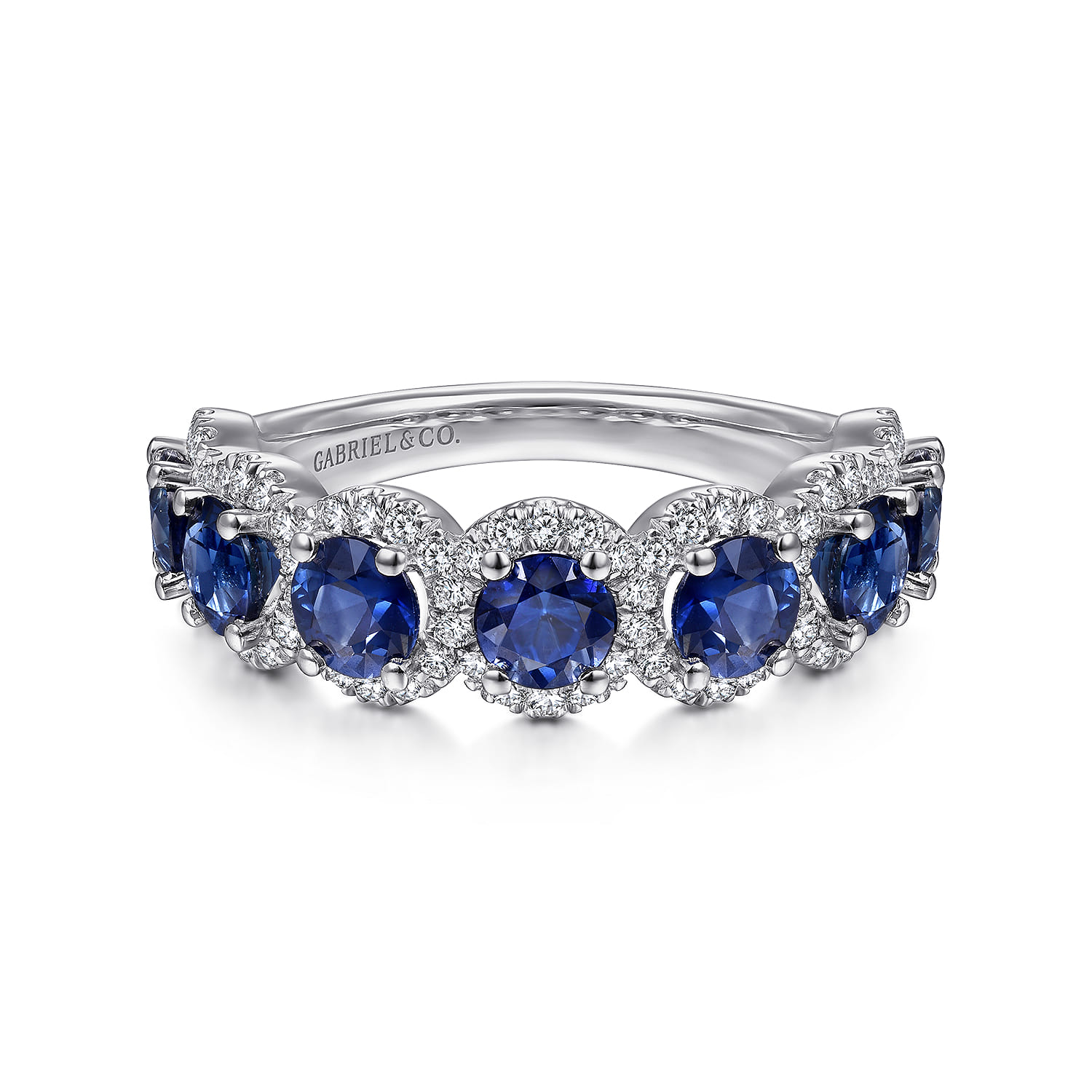 14K White Gold Round Sapphire and Diamond Halo Ring - 0.4 ct - Shot 1