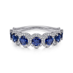 14K White Gold Round Sapphire and Diamond Halo Ring