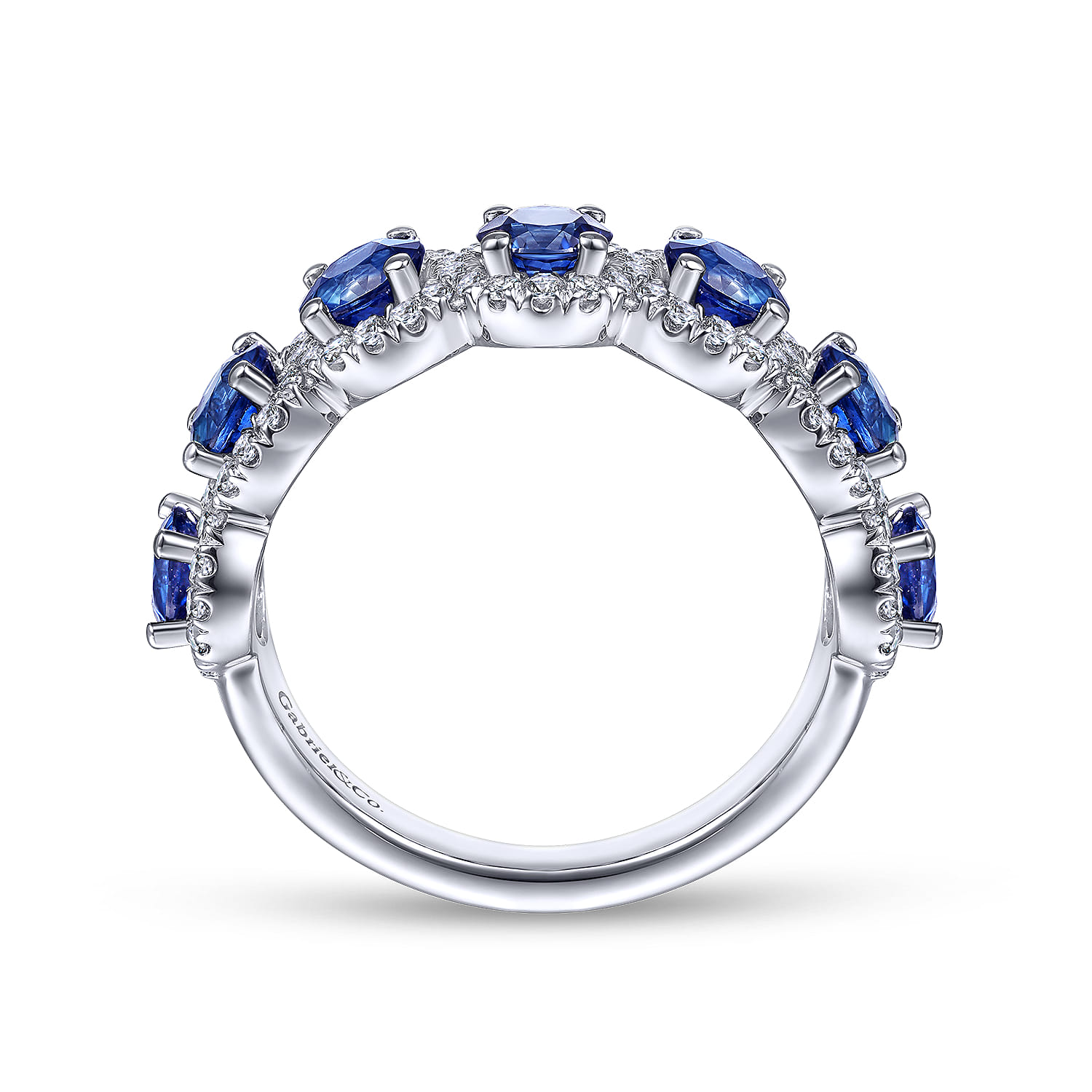 14K White Gold Round Sapphire and Diamond Halo Ring - 0.4 ct - Shot 2