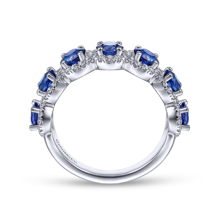 14K White Gold Round Sapphire and Diamond Halo Ring - 0.4 ct - Shot 2
