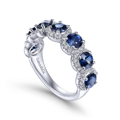 14K White Gold Round Sapphire and Diamond Halo Ring