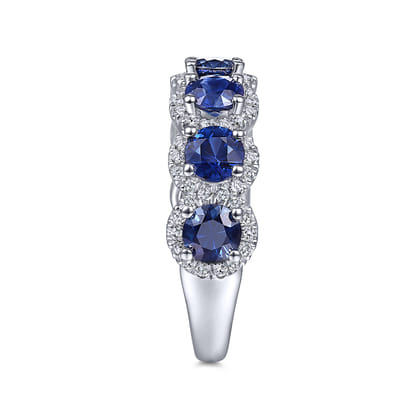 14K White Gold Round Sapphire and Diamond Halo Ring