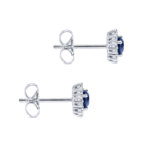 14K White Gold Round Sapphire and Diamond Halo Stud Earrings - 0.24 ct - Shot 3