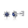 14K White Gold Round Sapphire and Diamond Halo Stud Earrings - 0.3 ct