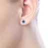14K White Gold Round Sapphire and Diamond Halo Stud Earrings - 0.3 ct