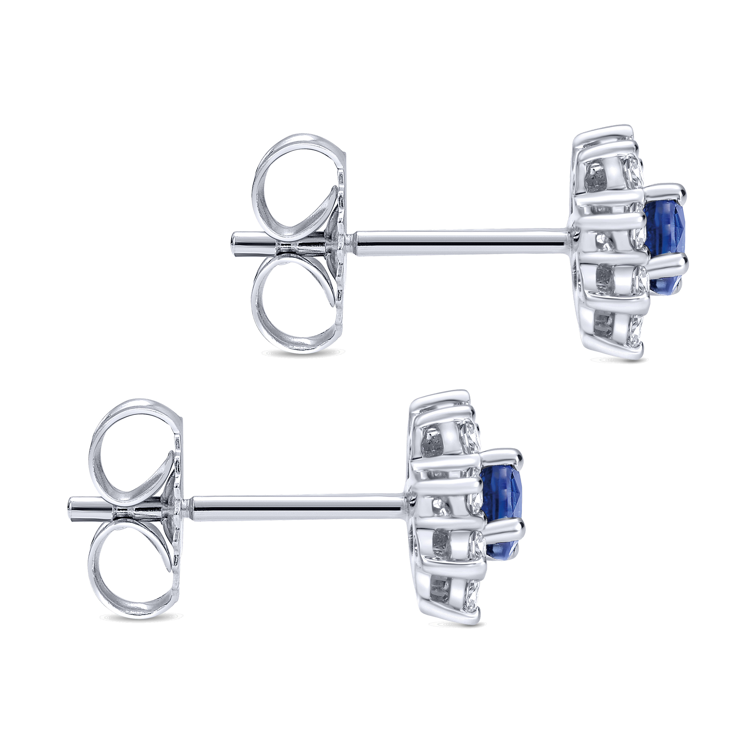 14K White Gold Round Sapphire and Diamond Halo Stud Earrings - 0.3 ct - Shot 3